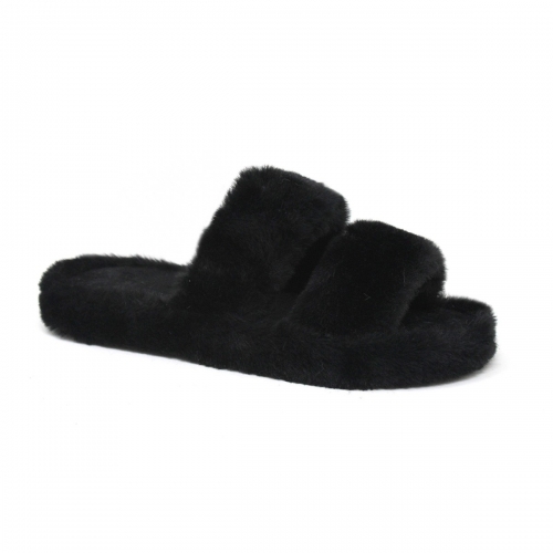 Faux Fur Double Straps Slides