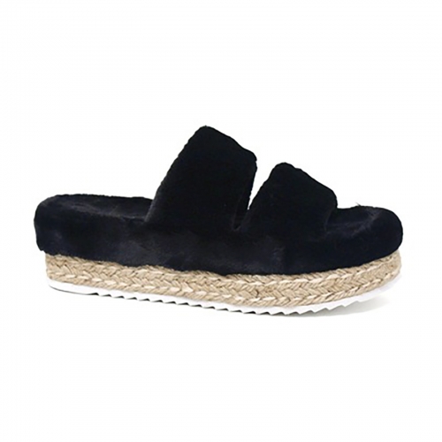 Double Straps Furry Platform Slides