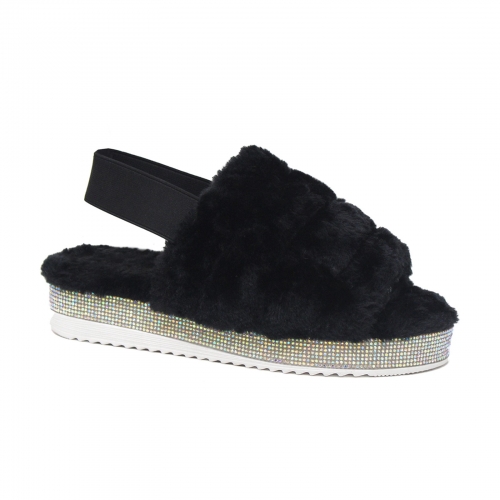 Open-Toe Faux Fur Shearling Slides