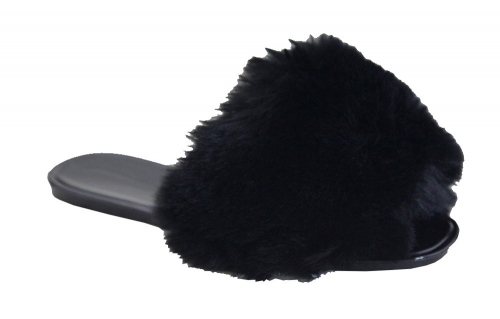 Open-toe Faux-Fur Band Slides