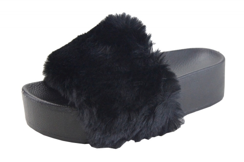 Open-toe Faux-Fur Band Platform Slides