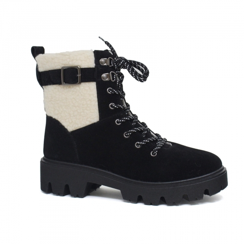 Furry Patchwork Combat Boots