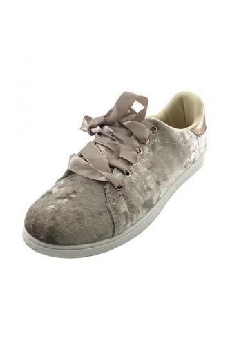 Ribbon Laces Crushed Velvet Sneakers