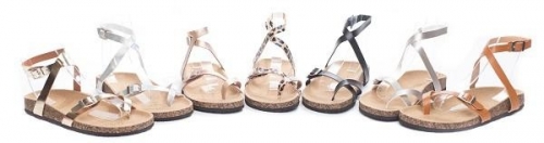 Toe Ring Cross Strap Metallic Sandals