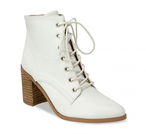 Pointy Toe Block Heel Lace Up Booties