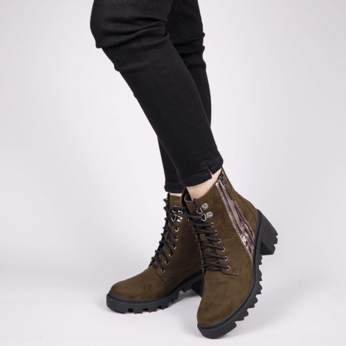 Metallic Zip Lace Up Combat Booties