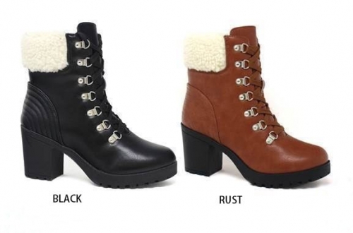 Lace-Up Block Heel Hiking Booties