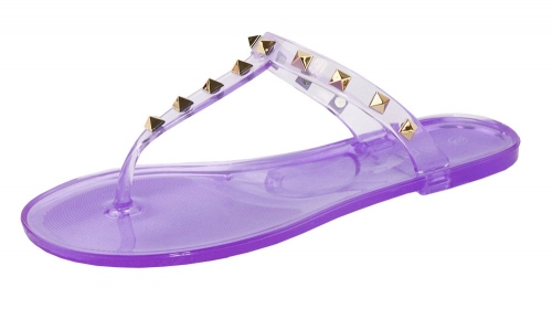 Studded T-Strap Jelly Flip Flops