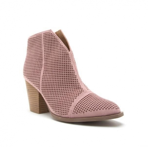 Perforated Point Toe Block Heel Booties