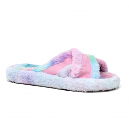 Criss Cross Faux Fur Flat Slides