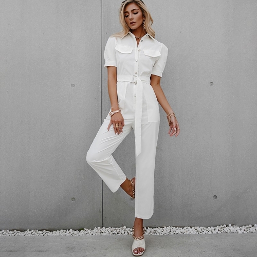 Puff Sleeve Button Up Jumpsuit