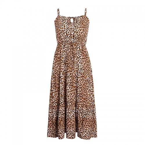 Leopard Print Ruffled Midi Dress