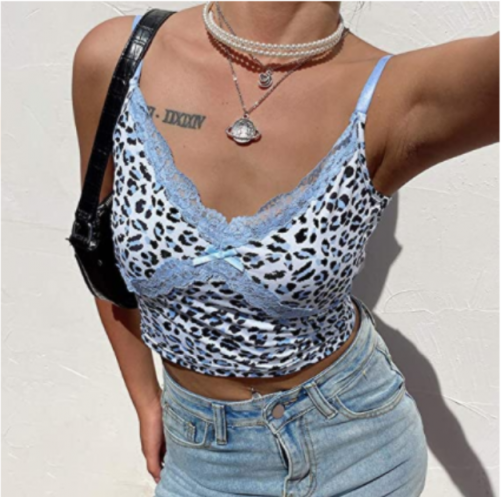 Blue Leopard Print Cropped Tank