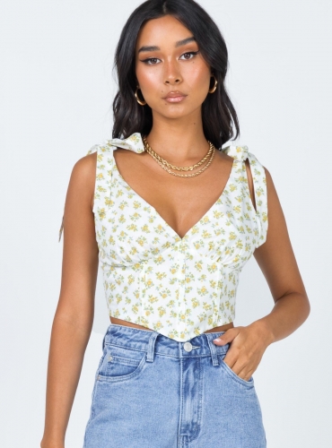 V-neck Floral Corset Crop Top