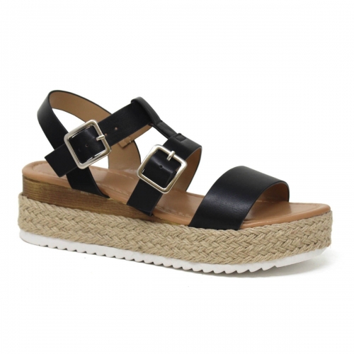 Double Buckle Espadrille Platform Sandal