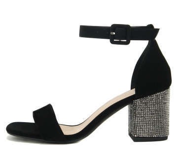 Rhinestone Ankle Strap Block Heels