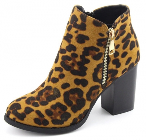 Leopard Print  Zip Block Heel Booties