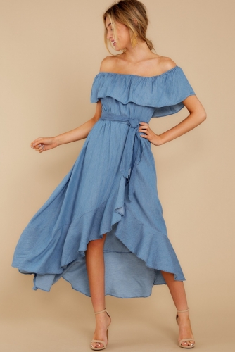 Off The Shoulder Ruffle Wrap Dress