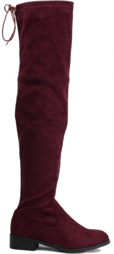 Suede Low Heel Tie Back Thigh High Boots