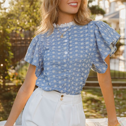 Embroidery Floral Puff Sleeve Blouse