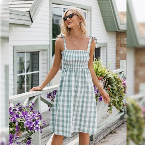 Gingham Cami Strap Midi Dress