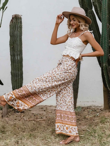 Boho Floral Wide Leg Pants