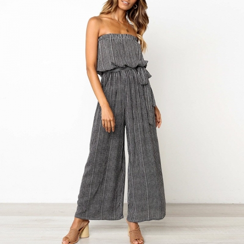 Off Shoulder Strapless Belted Tie Jumpsuit