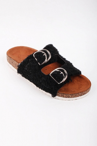 Furry Metal Buckle Slides