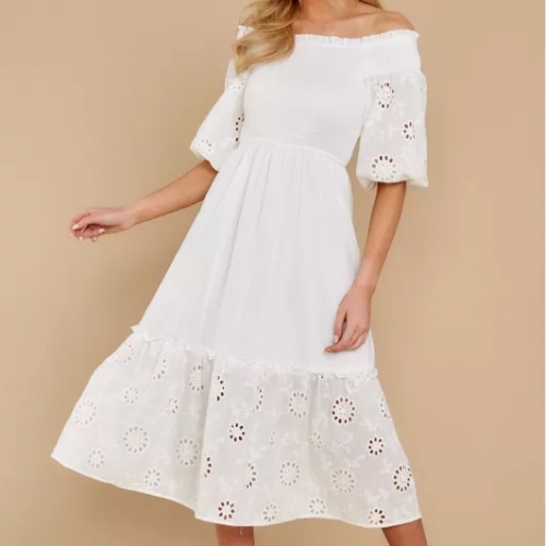 Off-shoulder Embroidered Midi Dress