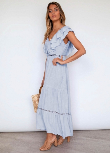 V-neck Eyelet Maxi Dress