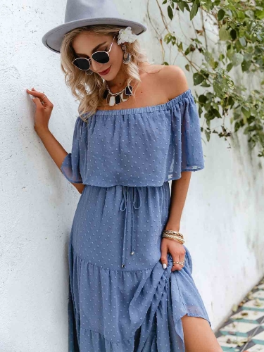 Off-shoulder High Waist Maxi Dress