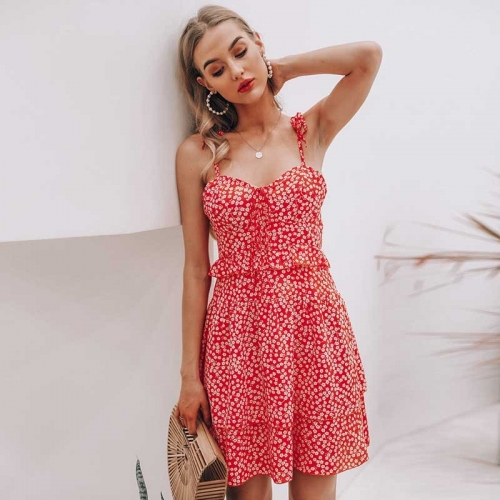 Sweetheart Lace-up Ruffle Cami Dress