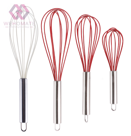 Silicone Whisk Set of 4 - Stainless Steel handle + Silicone Non-Stick Coating