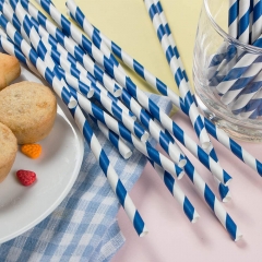 Disposable Paper Straws Blue Striped 144pcs/bag