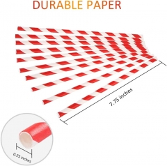 Paper drinking straws red strips (200pcs/bag)