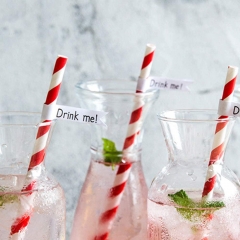 Paper drinking straws red strips (200pcs/bag)