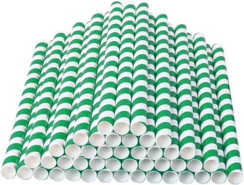 Green Striped Decorations Cardboard Straws 100 pack