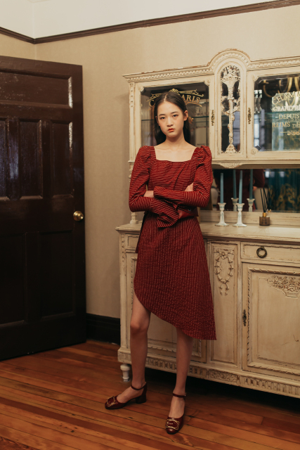 Dark Red Stripe Dress