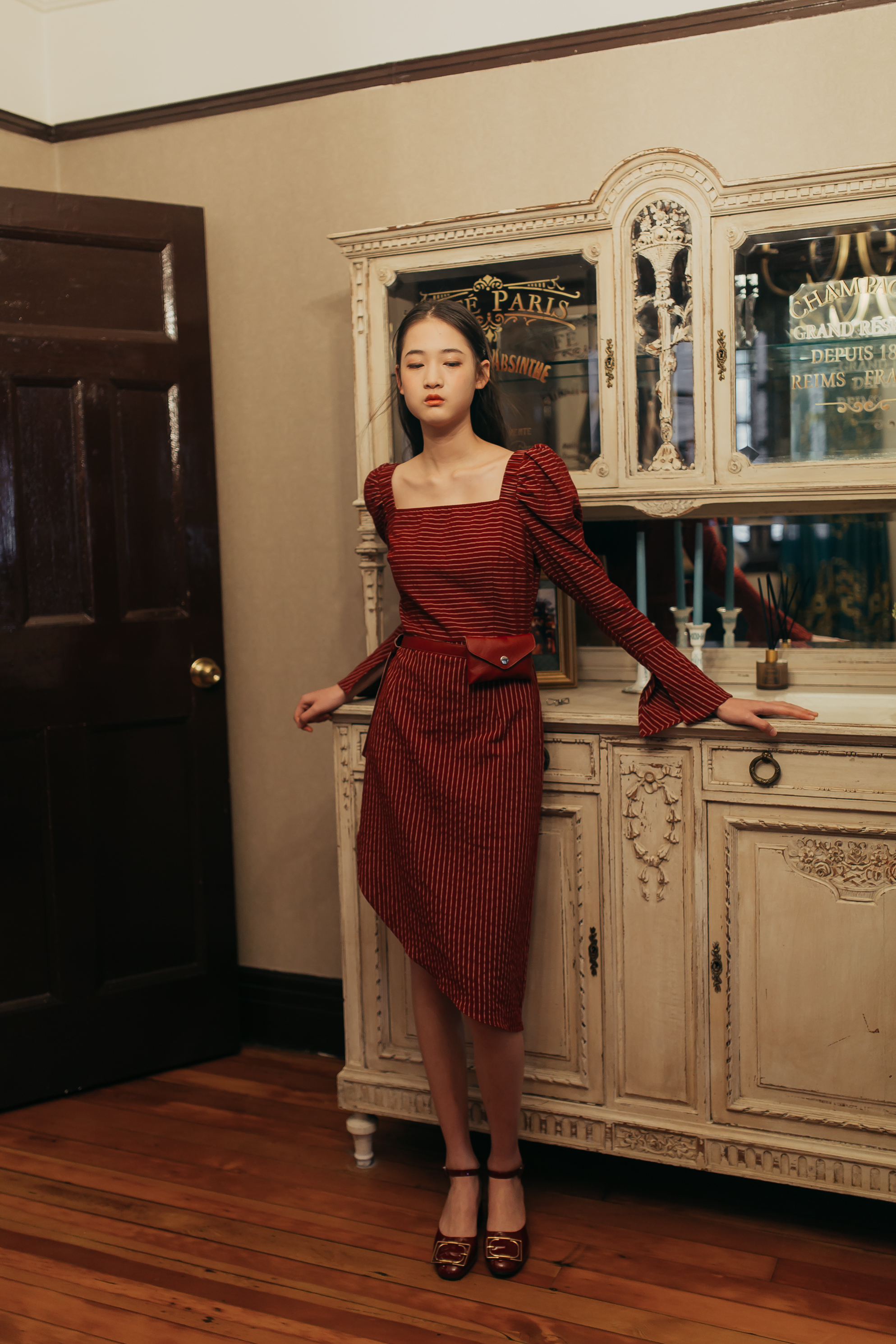 Dark Red Stripe Dress