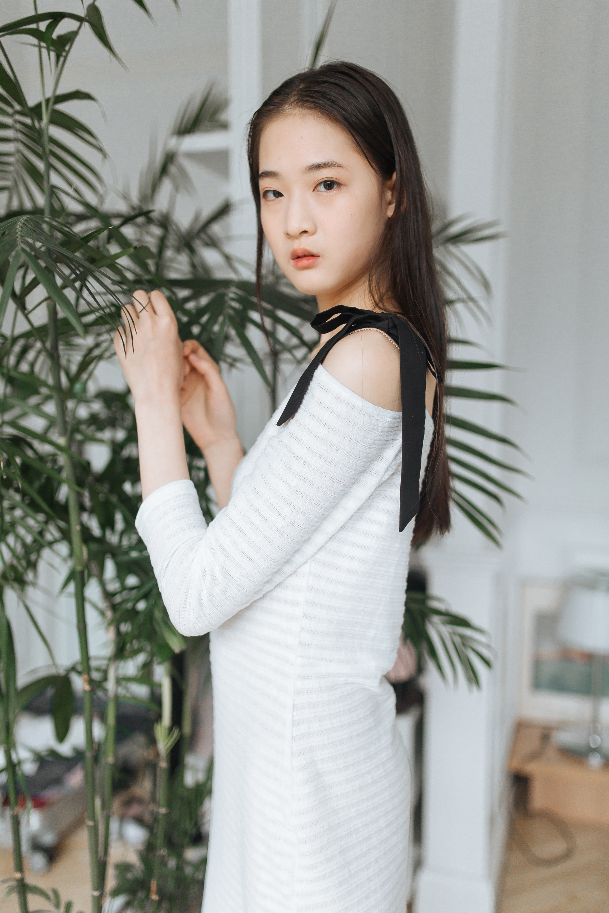 White Knit Stripe Off-Shoulder Dress
