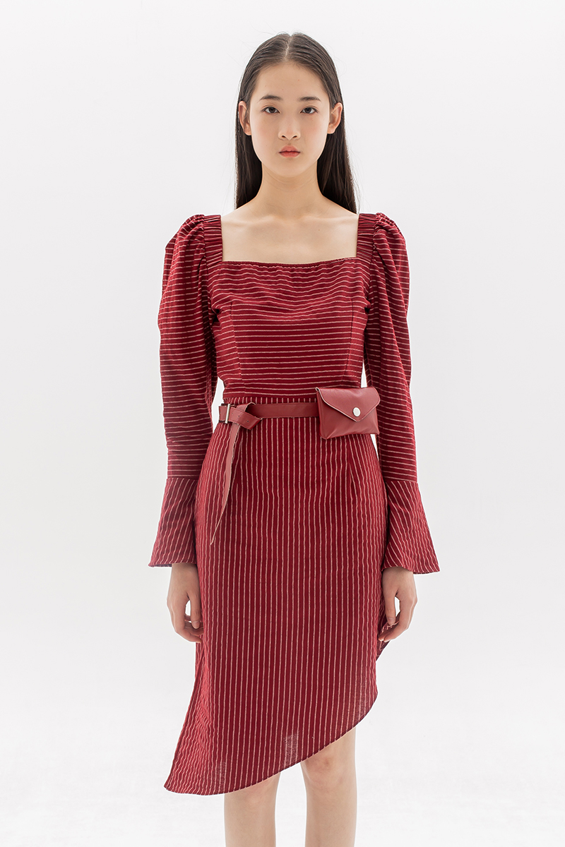 Dark Red Stripe Dress