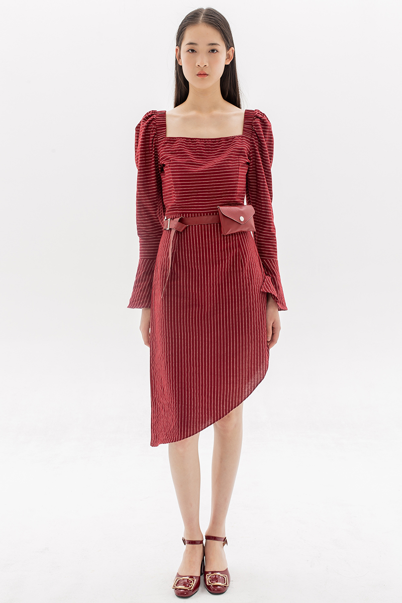 Dark Red Stripe Dress