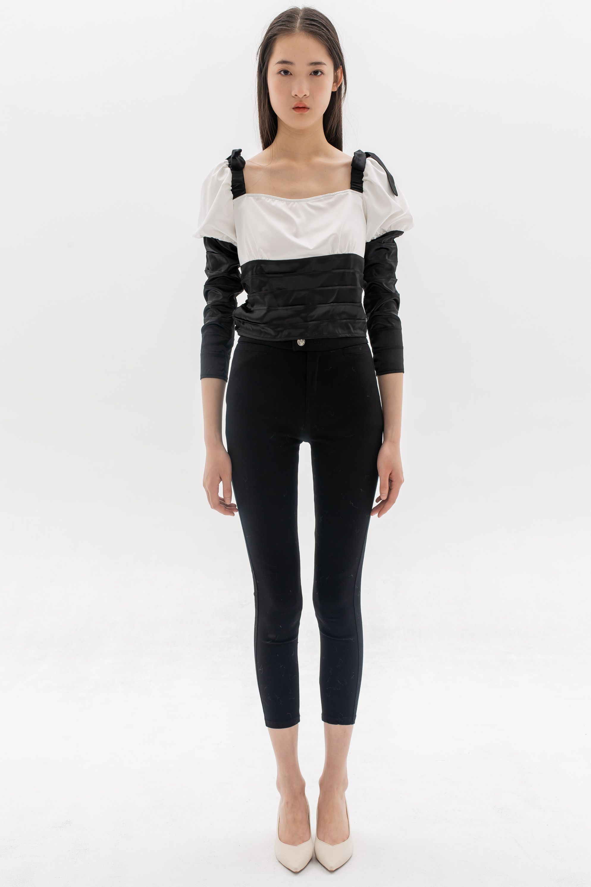Black-White Satin Top