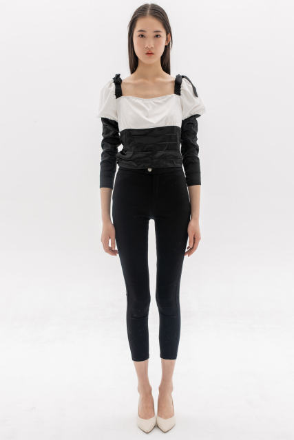 Black-White Satin Top