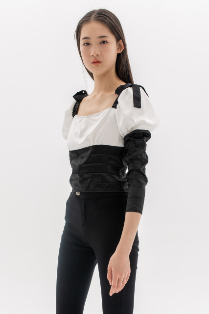 Black-White Satin Top