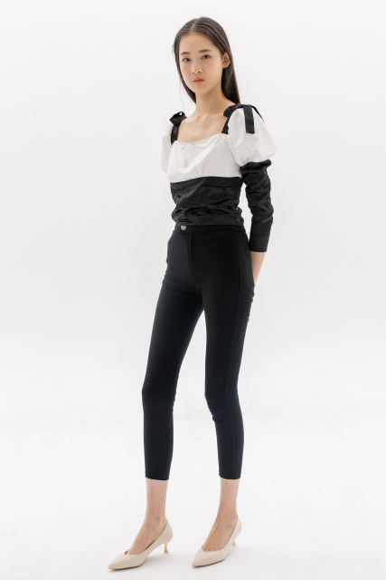 Black-White Satin Top