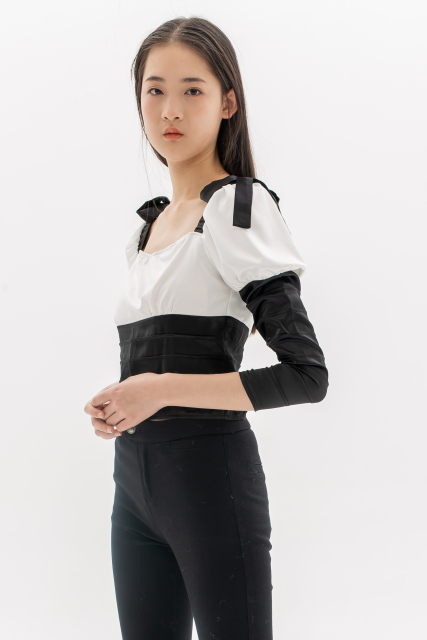 Black-White Satin Top