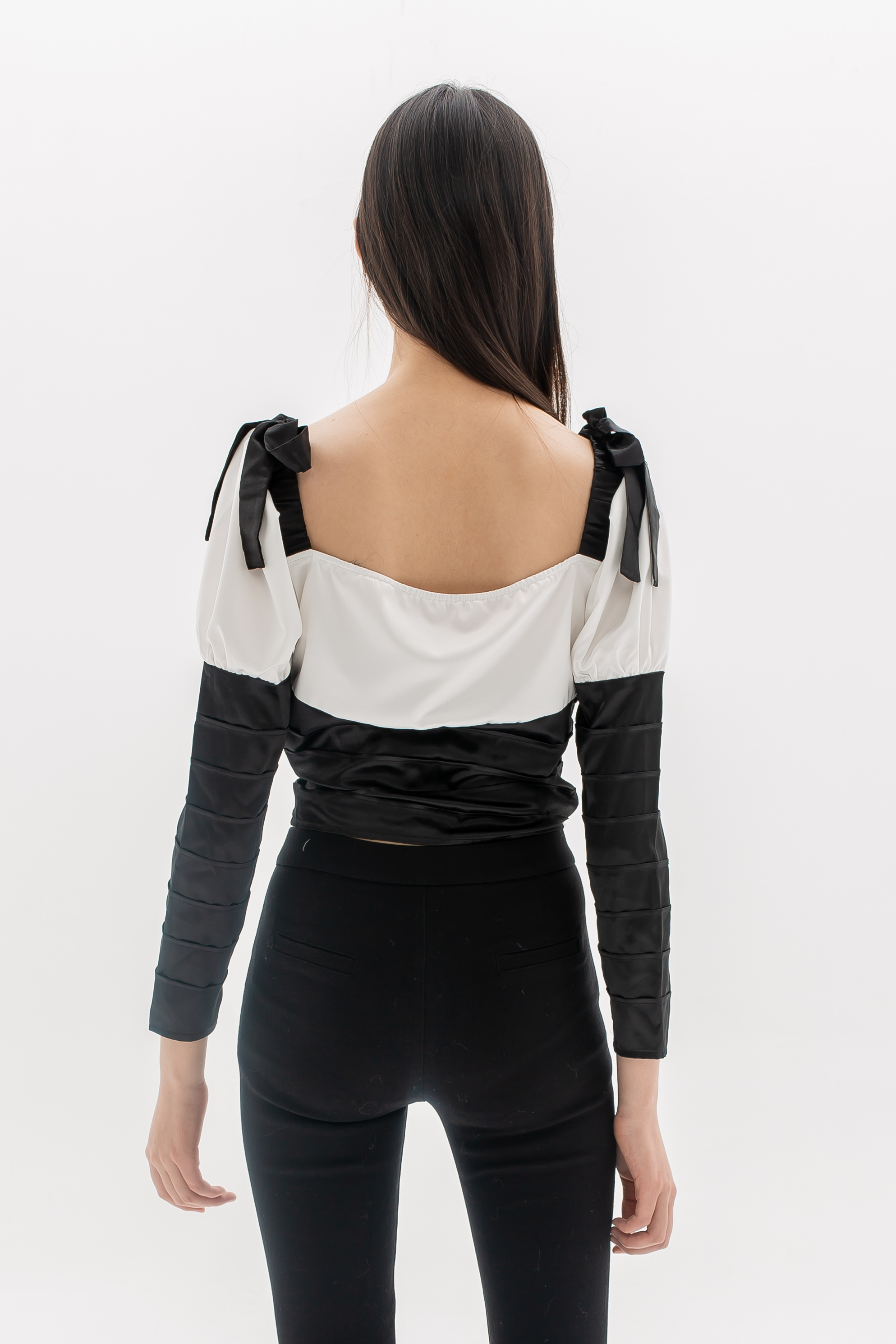 Black-White Satin Top