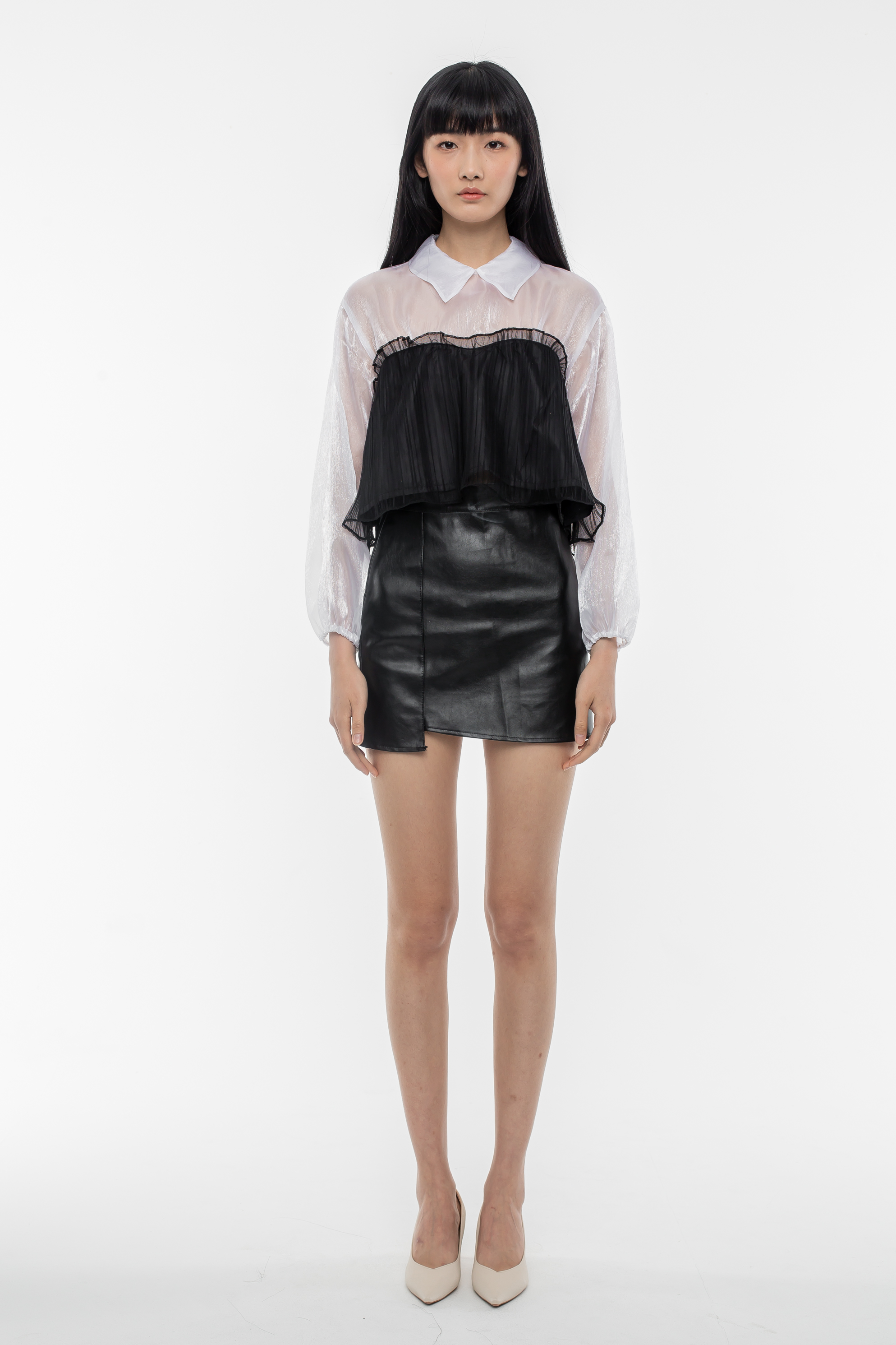 White-Black Gauze Top