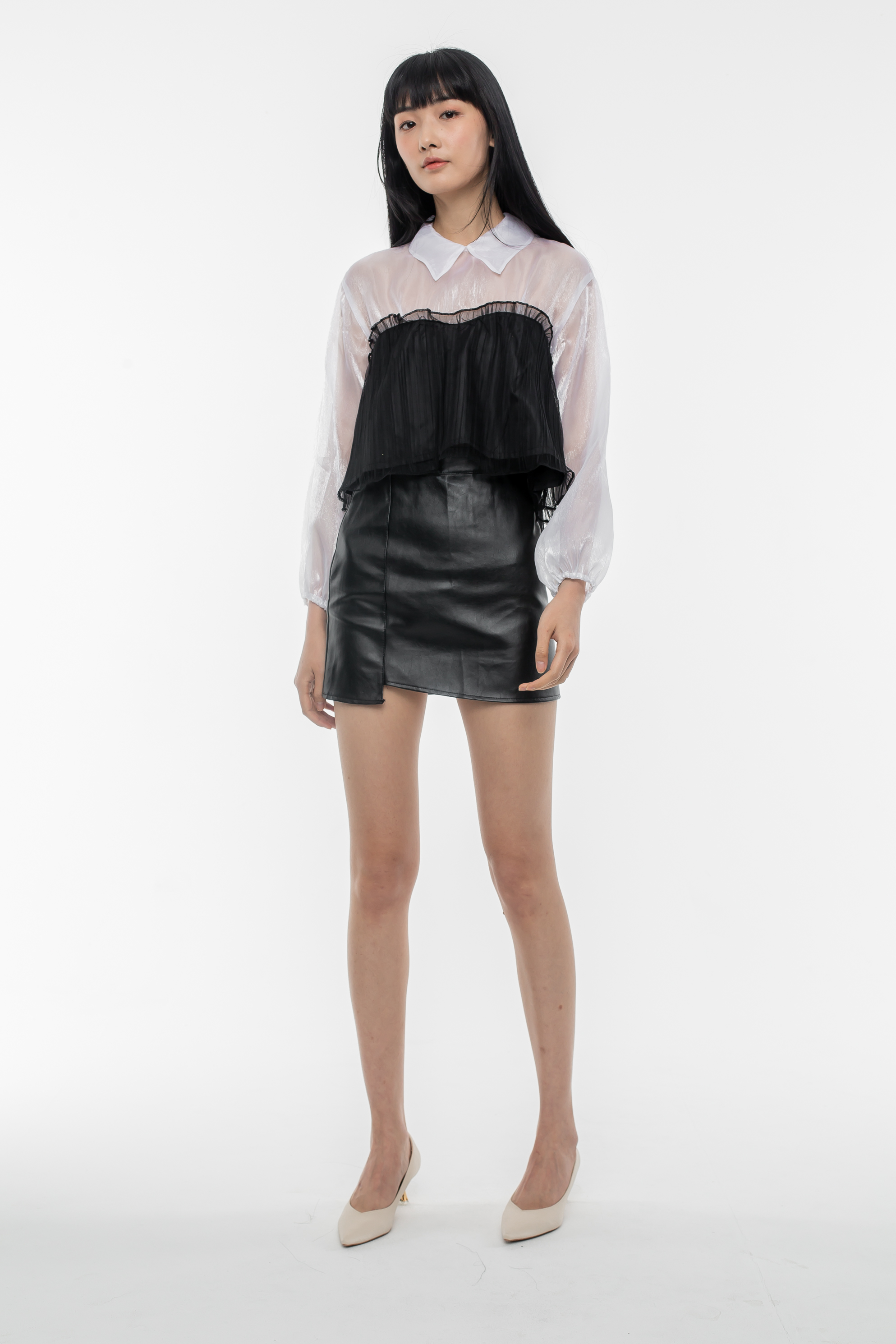 White-Black Gauze Top